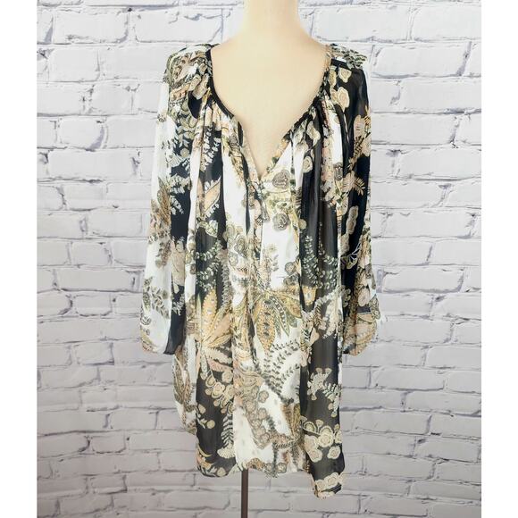 Fig & Flower Blouse Womens 2X Boho Fairycore Casual Floral Flouncy - Picture 1 of 7